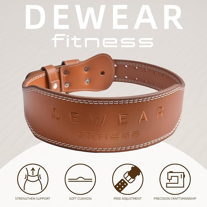 Genuine Leather Weight Lifting Belt, 4”& 6” Padded Lumbar Back Support, 10 Adjustable Holes, Gym Weight Belt Ideal for Deadlift, Powerlifting, Bodybuilding and Squat