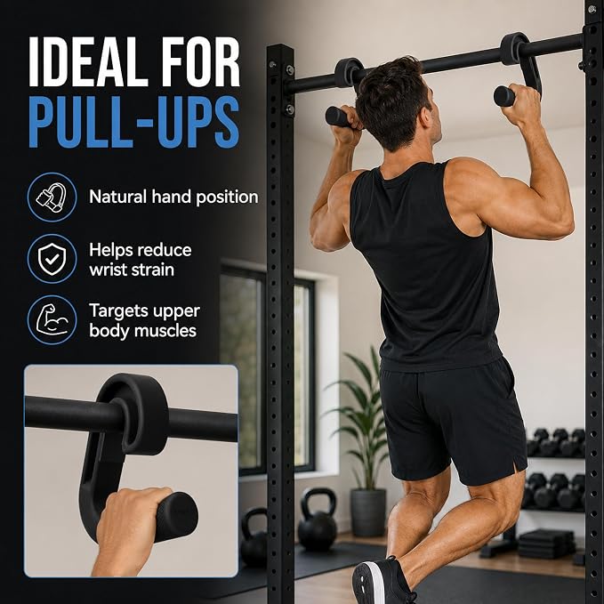 Neutral Grip Pull Up Handles for Pull Up Bar, Barbell and Resistance Bands, Ergonomic Portable Pull Up Grips with Non-Slip Nylon Handles for Home Gym Fitness Enthusiasts, Fitness Equipment (Black)
