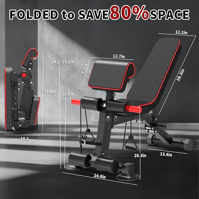 K KiNGKANG Adjustable Weight Bench, Foldable Home Gym, 1050lbs Capacity | Heavy-duty steel frame, 1050lbs max load, 8-level backrest adjustment, no assembly required, compact foldable design