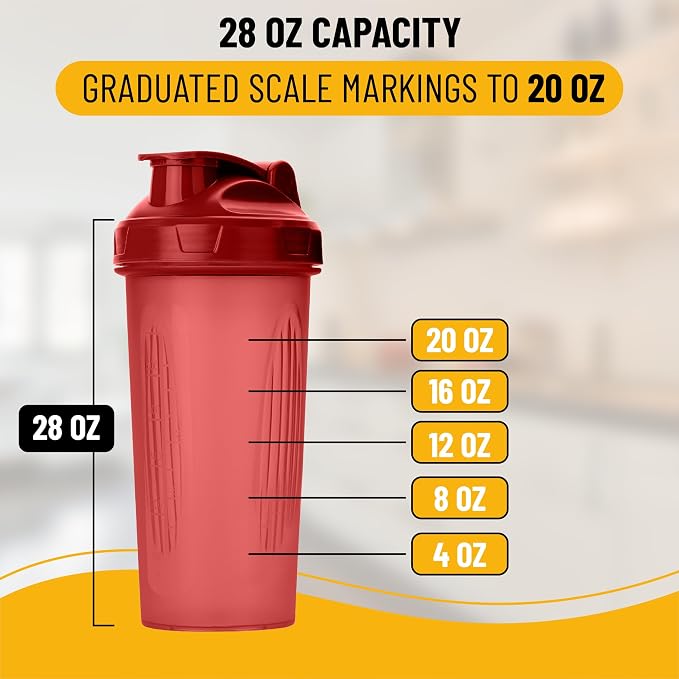 Mr. Pen- Shaker Bottles for Protein Mixes, 28 oz | Leak Proof Shaker Cups with Stainless Steel Wire Whisk Ball for Protein Shakes and Pre Workout