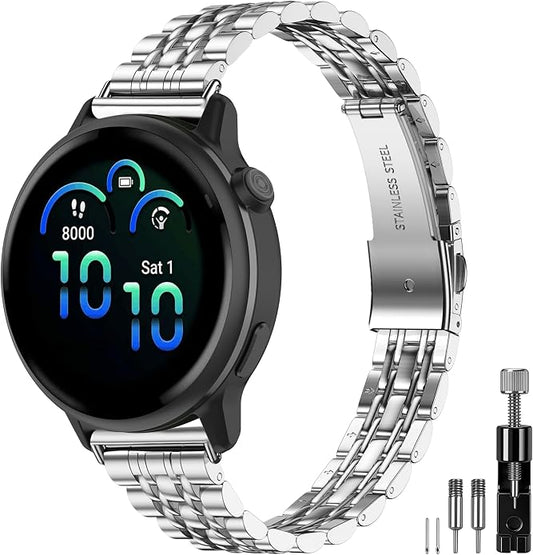 20mm Slim Metal Compatible with Garmin Vivoactive 6 Watch Band/5/3/3 Music/Venu/Venu Sq 2/Venu 2 Plus,Stainless Steel Elegant Thin Strap Chain for Forerunner 55/165/245/645/570 42mm Women Men