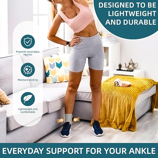 NeoTech Care Ankle Support Sleeve - Open Heel, Light, Elastic & Breathable Knitted Fabric - Medium Compression - For Men, Women, Kids - Right or Left Foot (Gray Color, Size L, 1 Pair)