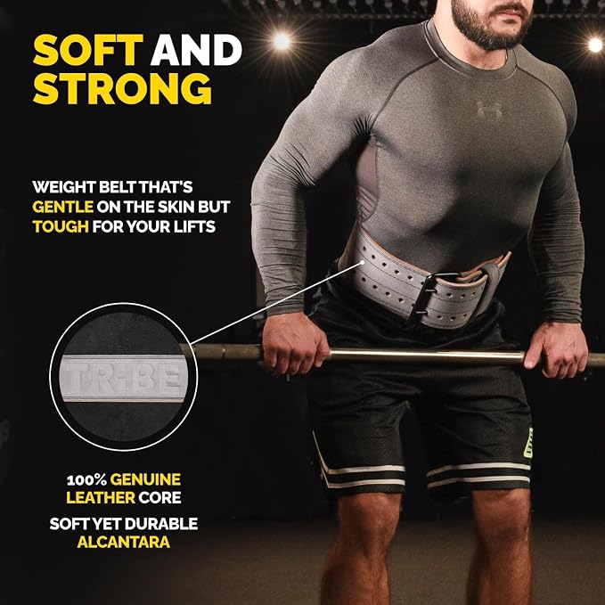5mm Genuine Leather Weight Lifting Belt for Squats and Deadlifts | 4-inch lumbar support, two-prong buckle, double-layer construction, comfortable adjustable fit for heavy lifts