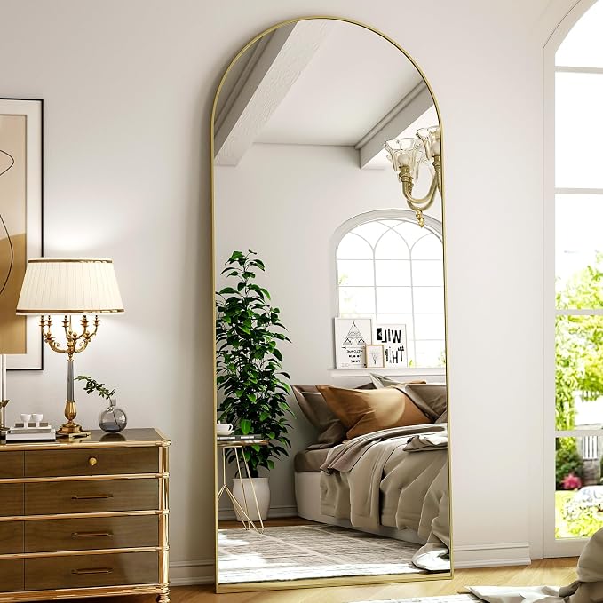 Arched Full Length Mirror 64"x21" Leaning Hanging for Decor Gold | Standing Body Mirror with Aluminum Frame for Bedroom Cloakroom Living Room Make-up Gift