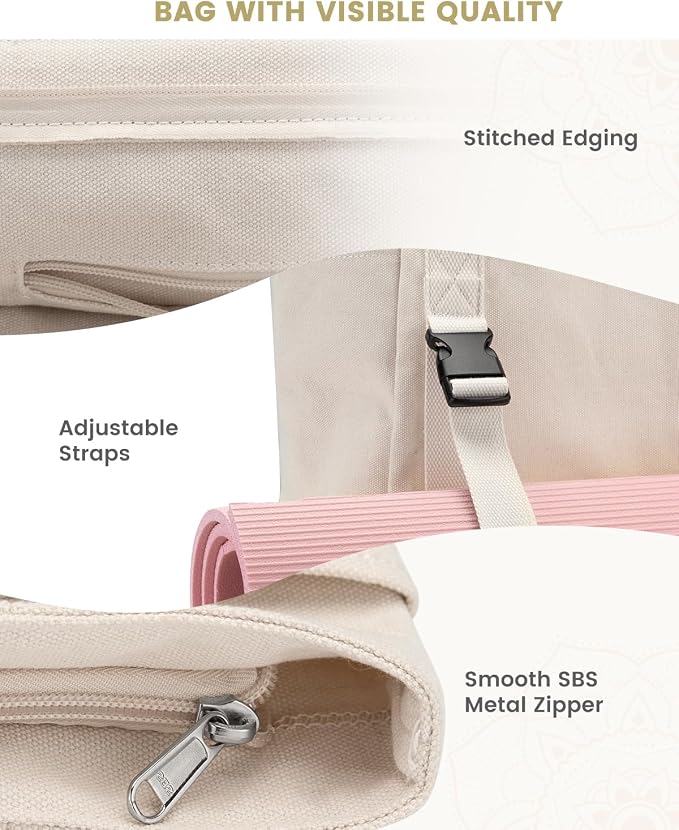 Gonex Yoga Mat Bag For Women Canvas Tote Pilates Gym Bag With Mat Carrier | Front-Opening Quick Access Mat Straps, Durable Cotton Canvas, Machine Washable, Bottle Holder Multi Pockets, Yoga Gym Travel