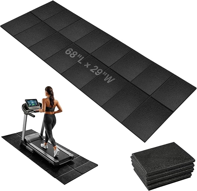 Treadmill Mat for Floor Protection, 68" × 29" Heavy Duty Exercise Equipment Mat for Home Gym, Anti-Slip Shock Absorption Pad for Treadmill, Elliptical, Stationary Bike, Rowing Machine