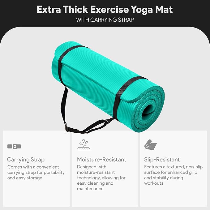 BalanceFrom Yoga Mat, 1-Inch Extra Thick High Density Exercise Mat, Anti-Tear Exercise Yoga Mat with Carrying Strap, Suitable for Various Yoga Exercises, Multiple Colors