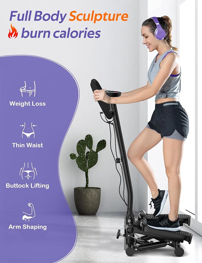Mini Stepper with Handlebar for Exercise, 330lbs Stair Climber Machine | Hydraulic Fitness Stair Stepper with Resistance Band, Portable Workout Equipment for Home
