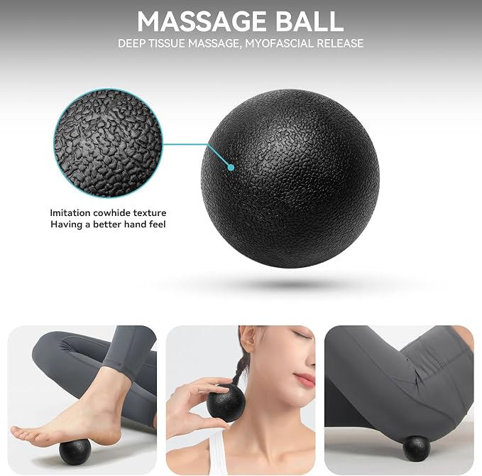Krightlink 5-in-1 Foam Roller Set High Density Deep Tissue Muscle Massage | Muscle Recovery Kit Exercise Roller, Massage Ball, Resistance Band & Carry Bag for Physical Therapy & Pain Relief Black