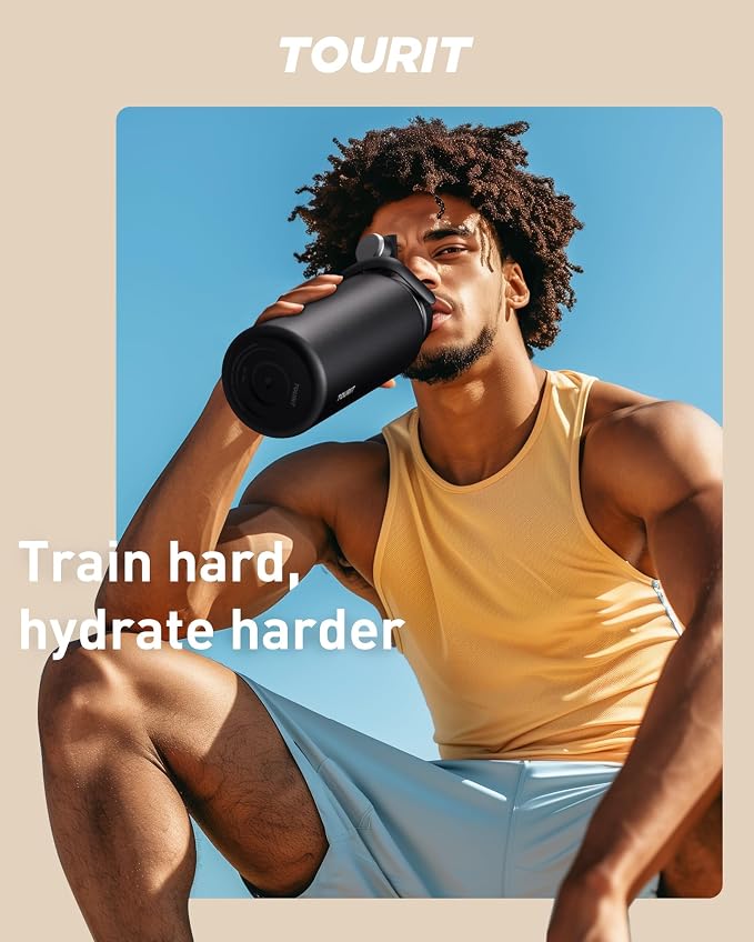 TOURIT 24 oz Insulated Stainless Steel Water Bottle, Obsidian | Double-wall vacuum thermal flask with top handle, leakproof & BPA-free design for sports, gym, hiking & travel use