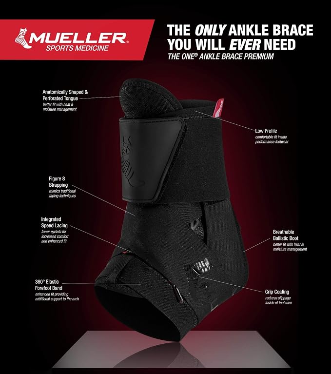 MUELLER Sports Medicine The One Ankle Brace Premium, Ankle Pain Relief Support for Men and Women, Ideal for Sprains, Strains, Arthritis, Black