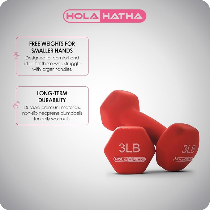 HolaHatha 1, 2 and 3 lb Neoprene Dumbbell Strength Training Weight Set with Rack