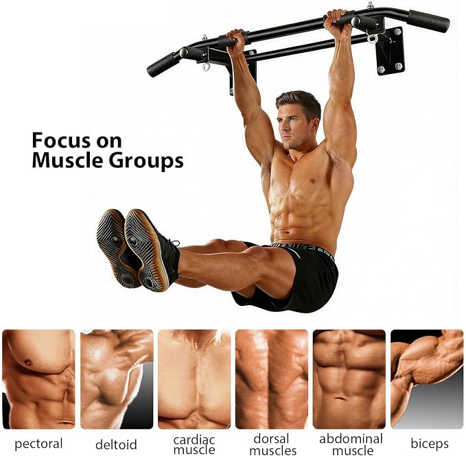 Wall Mounted Pull Up Bar – Drill Installation, Home Gym Equipment for Indoor Fitness, Chin-Up Bar for Strength Training, Spine Stretching & Inverted Workouts