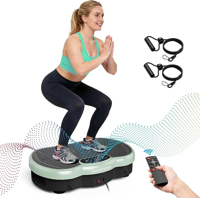 Vibration Plate Exercise Machine for Body Shaker Machine & Weight Loss, Shake Plate with Resistance Bands, 120 Speed Levels, Remote Control, Full Body Workout, Compact Home Gym Equipment