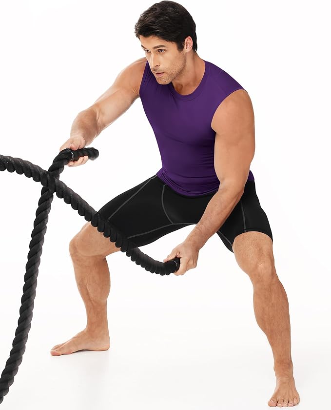 Men's Compression Shirt Sleeveless Athletic Workout Tank Tops Quick Dry Muscle Undershirts for Gym Running