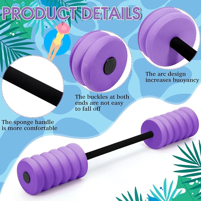 Soulchen Long Aquatic Exercise Dumbbells Pool Exercise Foam Water Weights Dumbbell Aquatic Pool Barbells with High Density EVA Foam for Swim Water Aerobics Workouts Loss