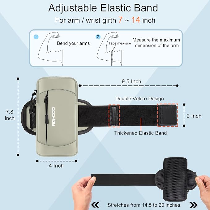 Cell Phone Armbands for Women Men, Adjustable Wrist Bag 7.5" Khaki | Water Resistance & Lightweight, Arm Phone Holder for Running Hiking Workout, Running Arm Band for iPhone Samsung Ultra