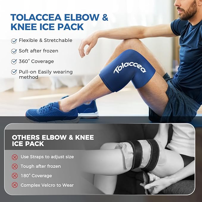 Elbow and Knee Ice Pack - Cold Ice Sleeve with Reusable Gel & Cold Therapy Compression for Knee, Shin Splints, Calf Strain, Flexible Ice Pack forTennis Elbow, Tendinitis (Medium (Pack of 1), Blue)