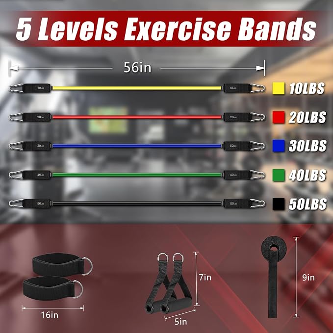 Resistance Bands with Handles, 5-Level Exercise Bands with Handles | Resistance Bands for Men and Women, Exercise Bands for Full-Body Training, Fitness, Physical Therapy, Workout Bands at Home;