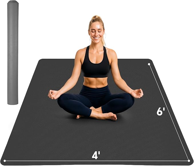 Stepwaver Extra Large Yoga Mat 6'x4'(1/3" & 1/4" Thick), Non-Slip, Ultra Durable, Wide Workout Mat, Wide Exercise Mats for Home Workouts, Yoga, Pilates, Stretching (Barefoot Exercise)
