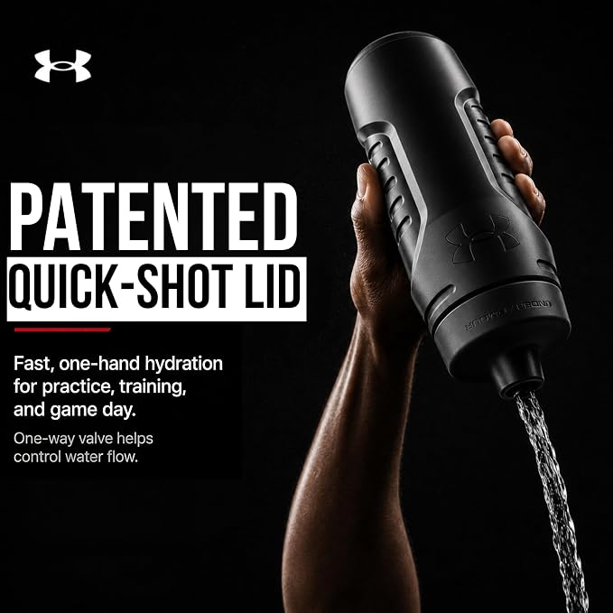 Under Armour Squeeze Water Bottles, 32 oz Water Bottles, Sideline Sports Water Bottle with Quick-Shot Lid, Quick & Easy Hydration, Gym Water Bottles, Squeeze Bottle, 1 32oz Bottle