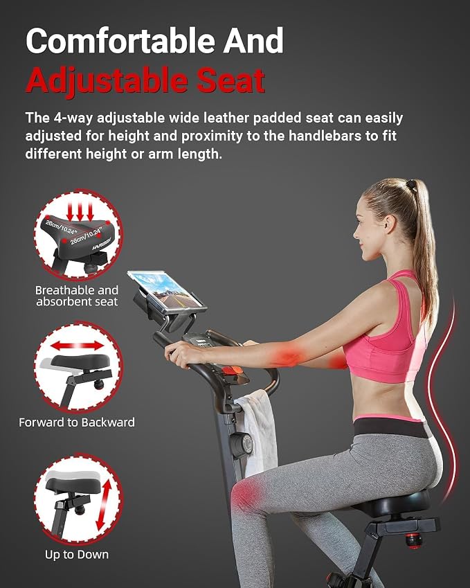 Upright Exercise Bike with 14-Level Resistance & 350 LB Capacity | Heavy-Duty Steel Frame, Quiet Belt Drive, Adjustable Seat, LCD Monitor, Tablet Holder & Pulse Tracking for Indoor Cycling