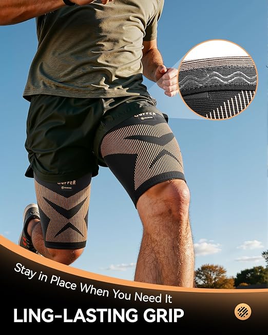 Copper-Infused Thigh Compression Sleeves 1 Pair Upgrade Medical-Grade | Anti-Slip Hamstring Compression Sleeves for Workouts,Sports Recovery ,Quad & Groin Support,Upper Leg Sleeve for Women Men M