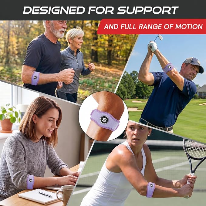 Sleeve Stars Tennis Elbow Brace for Men & Women, Elbow Brace for Tendonitis, Tennis Elbow Strap, Golfers Elbow Brace, Elbow Support Wrap for Tennis Elbow Relief, Fits 9"-23" (Single/Light Purple)
