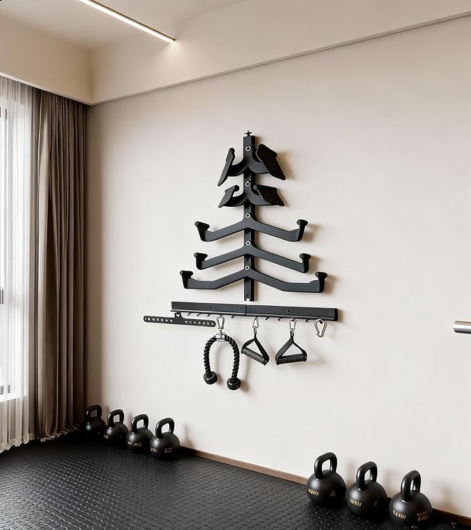 LAT Pull Down Bar Storage Rack Gym Storage Wall Organizer for Lat Pulldown Attachments, Cable Attachments Rack for Gym Accessories, Workout Equipment Storage