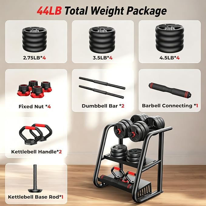 FITPLAM Adjustable dumbbell set,20/35/45/55/70/90lbs Free Weights set with upgraded nut, 5 in 1 Weight Set Used as Kettlebells, Barbell, Push up Stand, Fitness Exercise for Home Gym Suitable Men/Women