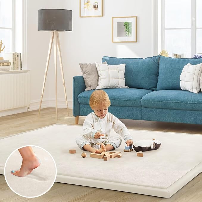 Baby Play Mat for Floor Nursery Rug Muscle Mat Area Rug Playroom Rug 79"x158" Playpen Mat Elastic Foam 1.3" Thick Crawling Mat for Babies,Toddlers, Infants, Kids,Cream