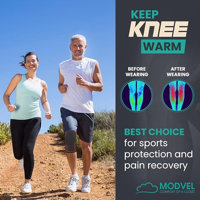 Modvel Compression Knee Brace for Women & Men - 2 Pack Knee Brace for Women Running Knee Pain, Knee Support Compression Sleeve, Workout Sports Knee Braces for Meniscus Tear ACL & Arthritis Pain Relief