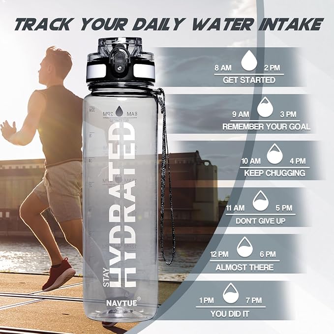 Water Bottle 32 oz Motivational Time Marker Tritan Bottle | BPA-free Tritan water bottle with time marker leakproof Lightweight portable Easy Clean Brush for Gym, Travel, School, Office