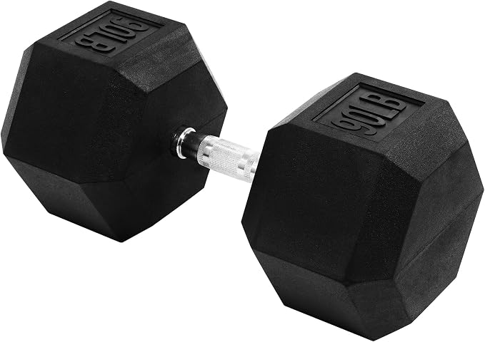 Signature Fitness Rubber Coated Hex Dumbbells Hand Weights for Exercises and Fitness Home Gym, 5-50 lbs, Pairs