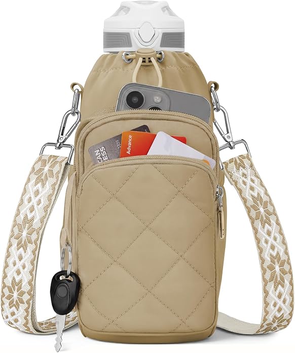 Water Bottle Bag Crossbody，Insulated Holder Purse