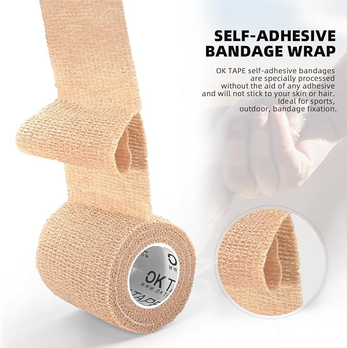 OK TAPE Self Adherent Cohesive Bandages Wrap 6Packs 4" x 5 Yards | Non-Woven Elastic for Thumb Finger Wrist Ankle Self Adhesive Bandage Wrap Breathable Vet Wrap Bandages Tape (Black)