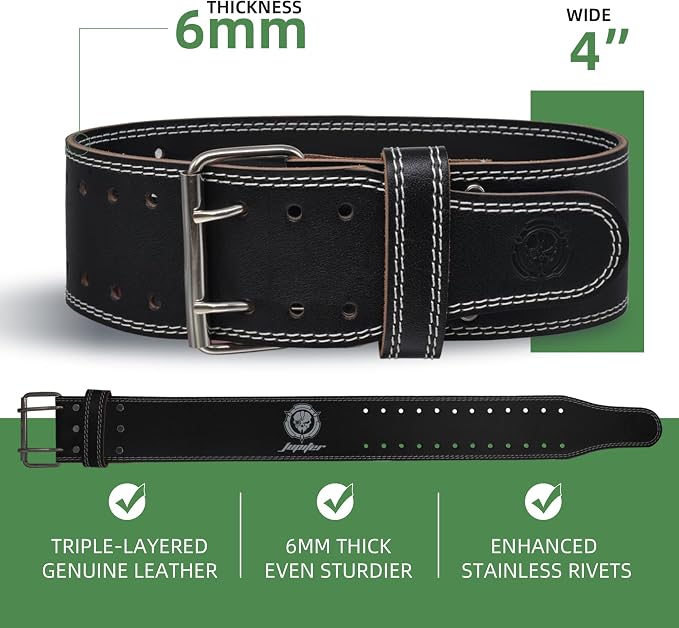 Weight lifting Belt (6mm Thick) - Genuine leather, offering back support. Double-pronged buckle, ideal for weightlifting, powerlifting, squats and deadlifts