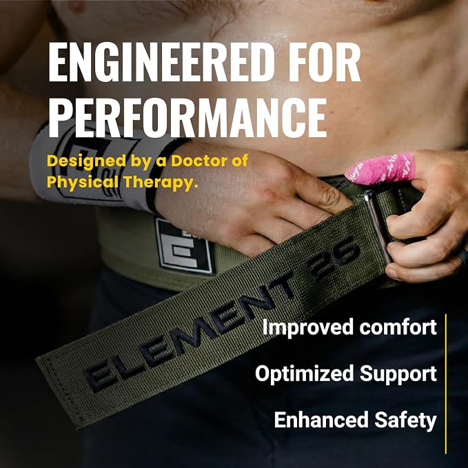 Element 26 Hybrid Leather Weight Lifting Belt | 4” Real Leather Back Support for Gym, Powerlifting, Body Building, Men, Women, Deadlift, Squat, Self Locking, Competition