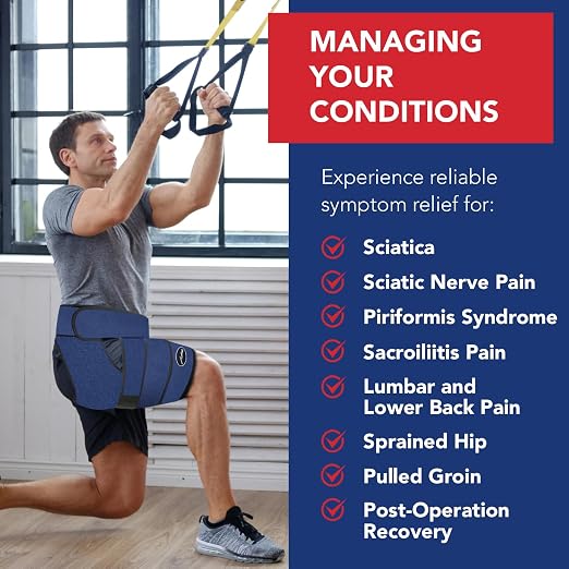 Dr. Arthritis Hip Brace, Adjustable Sciatic Nerve Brace & Stabilizer for Pulled Muscles & Injury Recovery, Hamstring Compression Sleeve Support, Sciatica Pain Relief Devices for Men & Women (S/M, Navy)