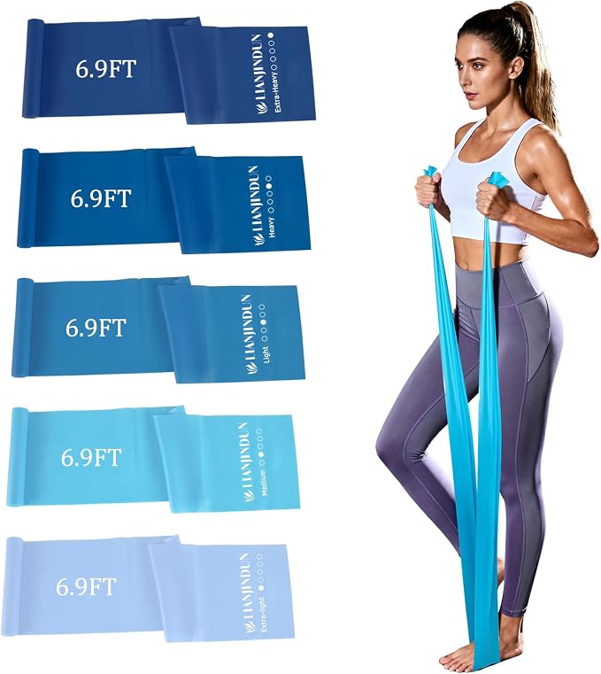5-Piece Resistance Bands Set, 5.9 ft, Latex-Free for Exercise and Therapy | Elastic Bands for Stretching, Physical Therapy, Yoga, Pilates and Home Workouts, Suitable for Women and Men