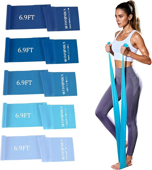 5-Piece Resistance Bands Set, 5.9 ft, Latex-Free for Exercise and Therapy | Elastic Bands for Stretching, Physical Therapy, Yoga, Pilates and Home Workouts, Suitable for Women and Men