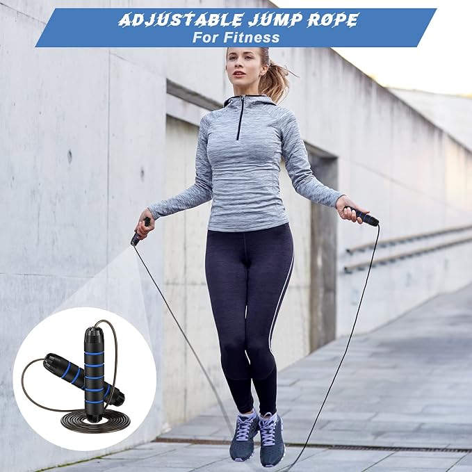 Jump Ropes for Fitness with Ball Bearings Speed Jumping Adjustable Skipping Rope with Foam Handles Exercise Stuffer for Men Women Cardio Training Slim Body