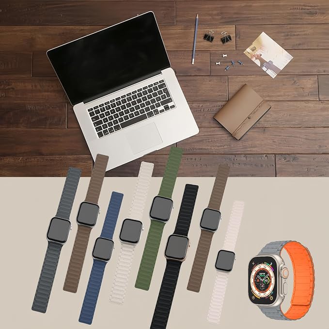 Magnetic Band Compatible with Apple Watch Ultra 3/2/1 Band for Men 38mm 40mm 41mm 42mm, Silicone Sport Waterproof Loop Strap Magnet Link for iWatch Series SE 11 10 9 8 7 6 5 4 3 2 1