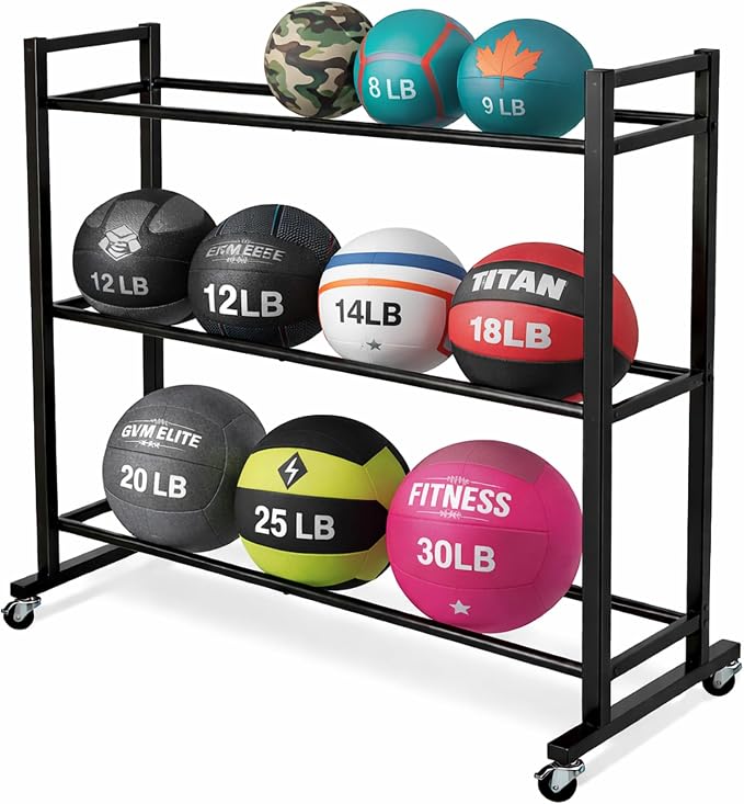 Medicine Ball Rack, Heavy Duty Medicine Ball Storage Stand, Rolling Med Ball Holder and Organizer for Home, Gym