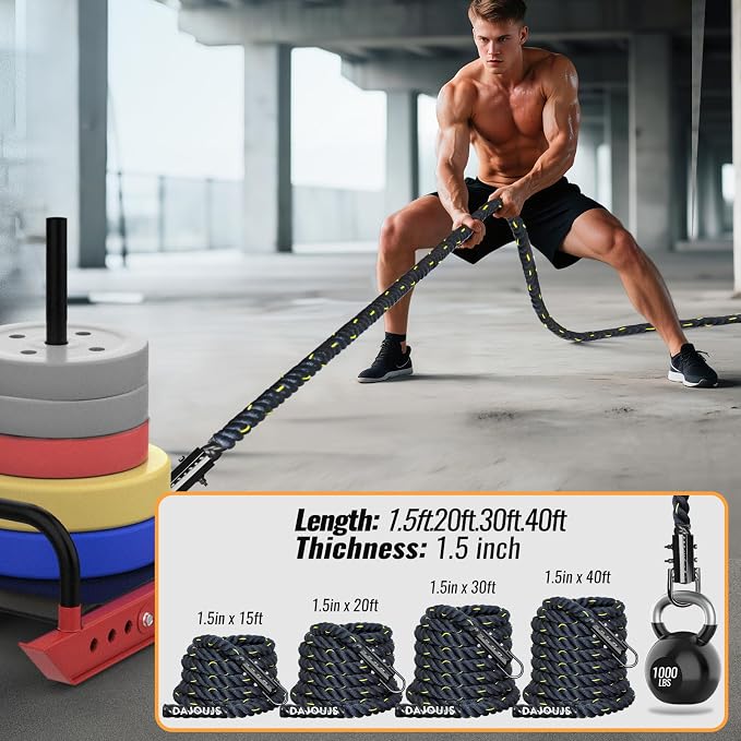 Weight Workout Sled Pulling Rope - 1.5 Inch x 15FT Heavy Duty Workout Sled Pull Rope for Tire Pulling, Football Training - Fitness Resistance Exercise Equipment for Men & Women