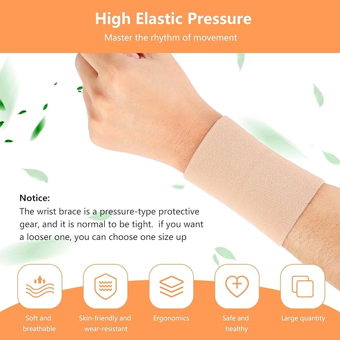 SATINIOR 2 Pairs Compression Wrist Sleeve Compression Wrist Brace Wrist Supports Wrist Wraps Elastic Wristbands for Men and Women Tennis, Tendonitis, Carpal Tunnel (Beige, Medium)