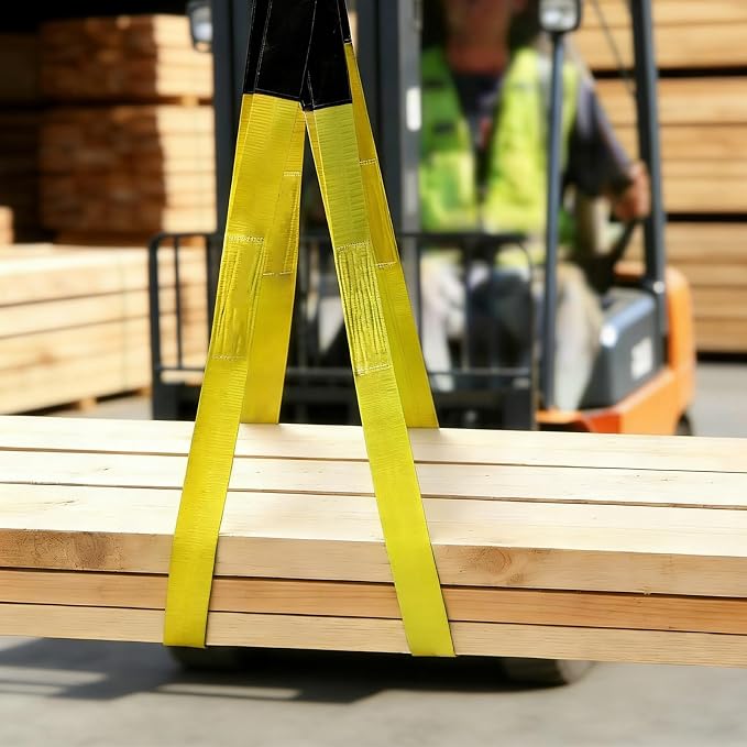 Polyester Lift Sling Web Straps 1 in x 8 ft 4000 lbs WLL 6-Pack, RUGOACE | Reinforced wear guard loop ends for engine hoist rigging machinery tree saver lifting. 1333 lbs working load limit
