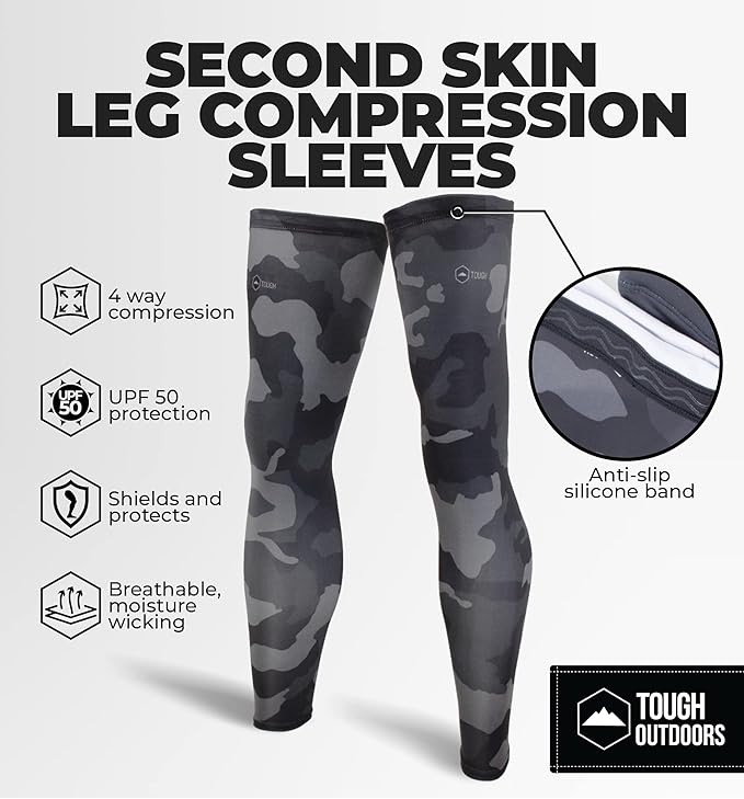 Tough Outdoors Leg Compression Sleeve - Leg Sleeves for Men & Women - Compression Calf Sleeves - Basketball Football Cycling