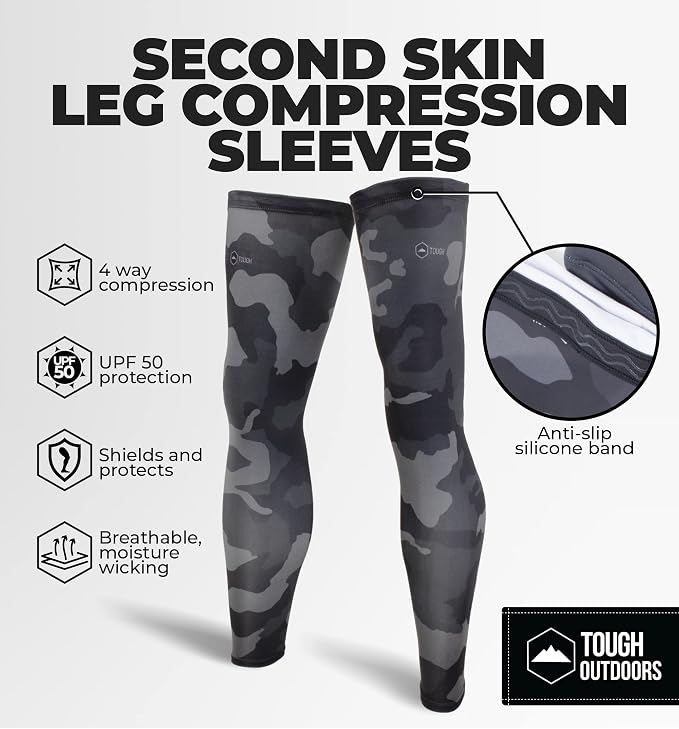 Tough Outdoors Leg Compression Sleeve - Leg Sleeves for Men & Women - Compression Calf Sleeves - Basketball Football Cycling
