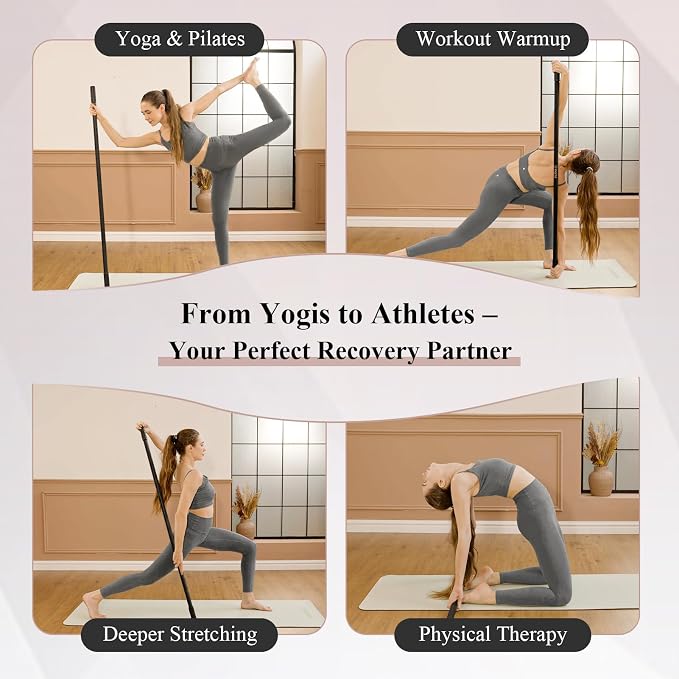 PAETA Yoga Stick for Stretching, 5ft Exercise Stick for Mobility & Flexibility, Bamboo Stretch Bar and Posture Pole with Non-Slip Grip - Includes Free Video Guide